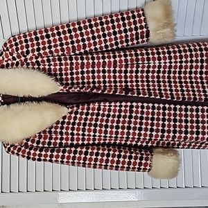 Faux fur coat with cute magenta and pink plaid. Very unique and stylish!